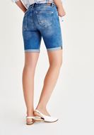 Bayan Lacivert Denim Diz Üstü Şort
