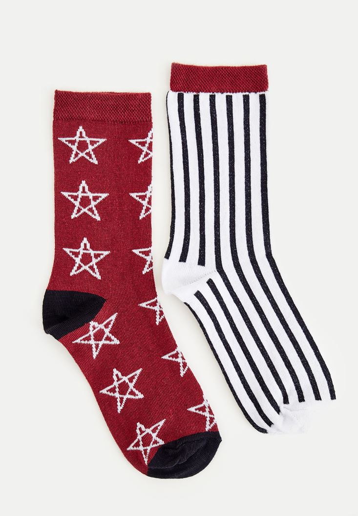 Women Bordeaux Socks With Star Detailed