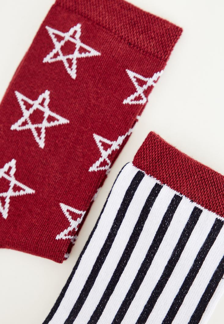 Women Bordeaux Socks With Star Detailed
