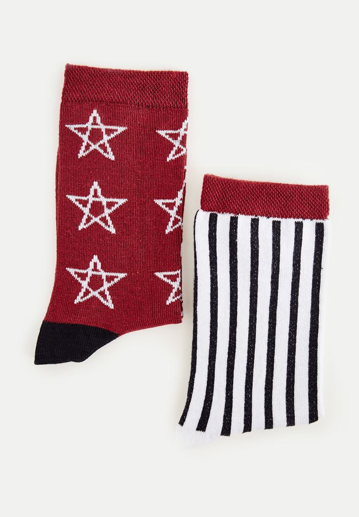 Women Bordeaux Socks With Star Detailed