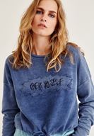 Bayan Mavi Baskılı Bağlama Detaylı Sweatshirt