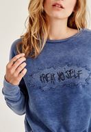 Bayan Mavi Baskılı Bağlama Detaylı Sweatshirt