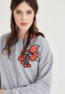 Bayan Gri Nakış Detaylı Sweatshirt