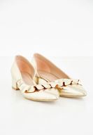 Women Gold Shoes With Ruffle Detailed
