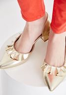 Women Gold Shoes With Ruffle Detailed