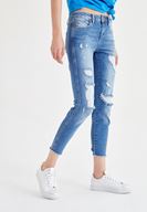 Bayan Mavi Slim Boyfriend Jean Pantolon