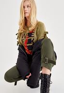 Bayan Yeşil Kol Detaylı Baskılı Sweatshirt
