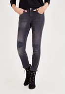 Women Grey Mid Rise Pants with Ripped Detailed