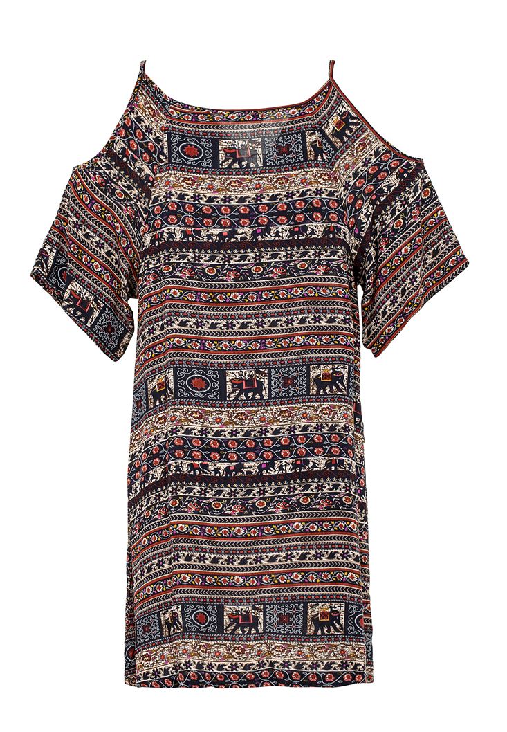 Women Mixed Mini Dress with Short Arms