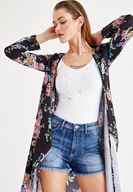 Bayan Çok Renkli Çiçek Desenli Kimono