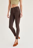 Bayan Kahverengi Yüksek Bel Dar Paça Skinny Pantolon