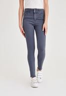 Bayan Gri Yüksek Bel Dar Paça Skinny Pantolon