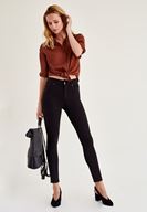 Bayan Siyah Yüksek Bel Dar Paça Skinny Pantolon