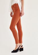 Bayan Kahverengi Orta Bel Dar Paça Skinny Pantolon