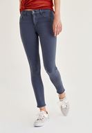 Bayan Gri Orta Bel Dar Paça Skinny Pantolon