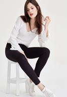 Bayan Siyah Orta Bel Dar Bilek Paça Skinny Pantolon