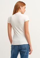 Bayan Krem Fırfırlı High-Neck Bluz