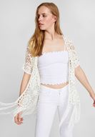 Bayan Sarı Dantel Kısa Kollu Kimono