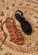 Bayan Siyah Lace Up Detaylı Sandalet