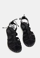 Bayan Siyah Lace Up Detaylı Sandalet