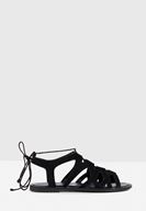Bayan Siyah Lace Up Detaylı Sandalet