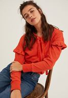 Bayan Turuncu Kol Detaylı Kapüşonlu Sweatshirt