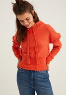 Bayan Turuncu Kol Detaylı Kapüşonlu Sweatshirt