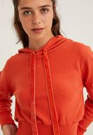 Bayan Turuncu Kol Detaylı Kapüşonlu Sweatshirt