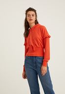 Bayan Turuncu Kol Detaylı Kapüşonlu Sweatshirt