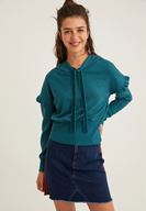 Bayan Yeşil Kol Detaylı Kapüşonlu Sweatshirt