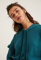 Bayan Yeşil Kol Detaylı Kapüşonlu Sweatshirt