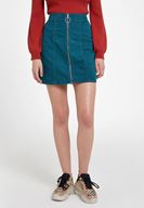 Women Green Mini Skirt with Zipper