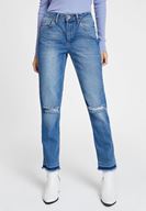 Bayan Mavi Paça Detaylı Yüksek Bel Denim