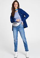 Bayan Mavi Paça Detaylı Yüksek Bel Denim