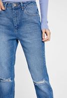 Bayan Mavi Paça Detaylı Yüksek Bel Denim