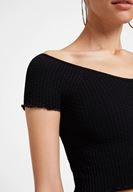 Bayan Siyah Lastikli Crop Bluz