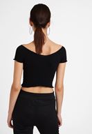 Bayan Siyah Lastikli Crop Bluz