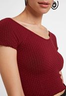 Bayan Bordo Lastikli Crop Bluz