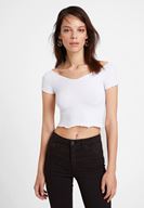 Bayan Beyaz Lastikli Crop Bluz