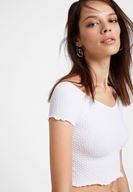 Bayan Beyaz Lastikli Crop Bluz