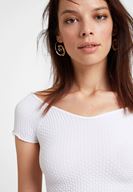 Bayan Beyaz Lastikli Crop Bluz