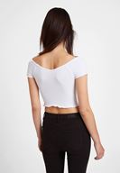 Bayan Beyaz Lastikli Crop Bluz