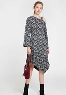 Women Mixed Long Sleeve Dress with Shoulder Details