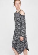 Women Mixed Long Sleeve Dress with Shoulder Details