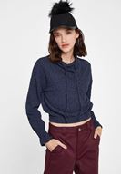 Bayan Lacivert Beli Büzgü Detaylı Sweatshirt