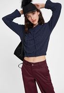 Bayan Lacivert Beli Büzgü Detaylı Sweatshirt