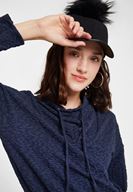 Bayan Lacivert Beli Büzgü Detaylı Sweatshirt