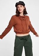 Bayan Kahverengi Beli Büzgü Detaylı Sweatshirt