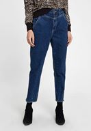 Bayan Mavi Yüksek Bel Paça Detaylı Denim Pantolon