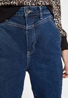 Bayan Mavi Yüksek Bel Paça Detaylı Denim Pantolon